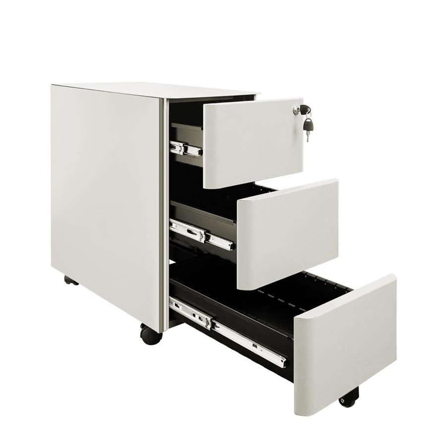 Cassettiera ufficio mobile in acciaio bianco 3 cassetti con serratura 30x50x54 cm su ruote - Riley