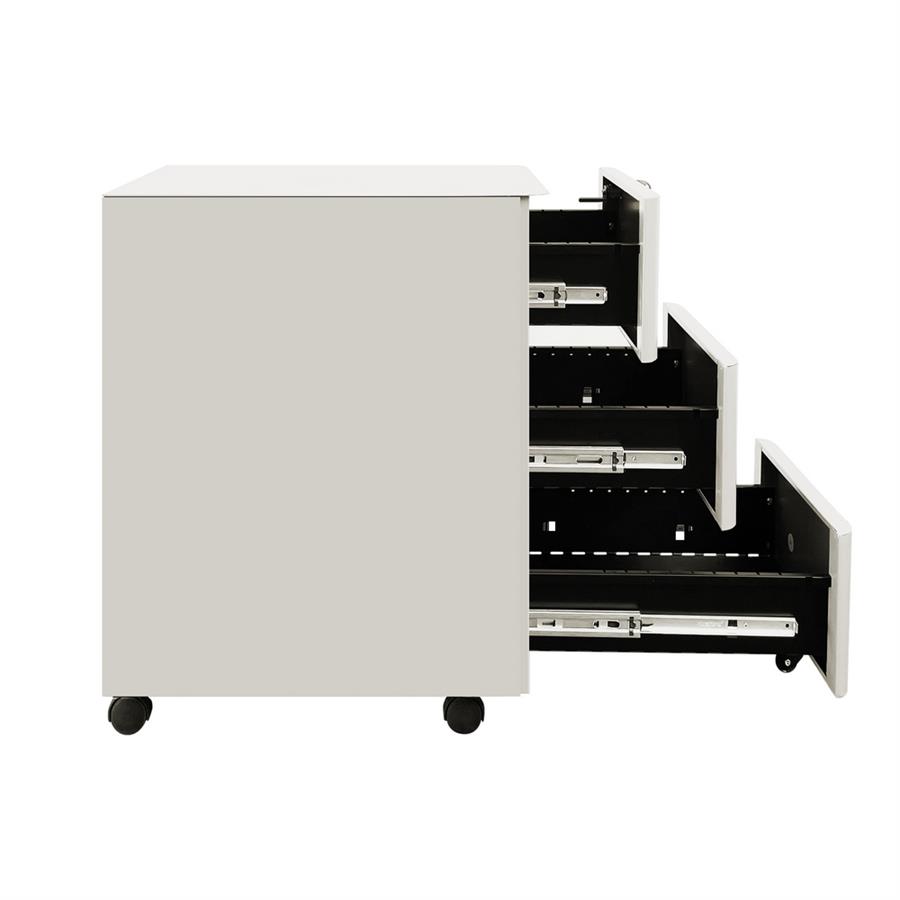 Cassettiera ufficio mobile in acciaio bianco 3 cassetti con serratura 30x50x54 cm su ruote - Riley