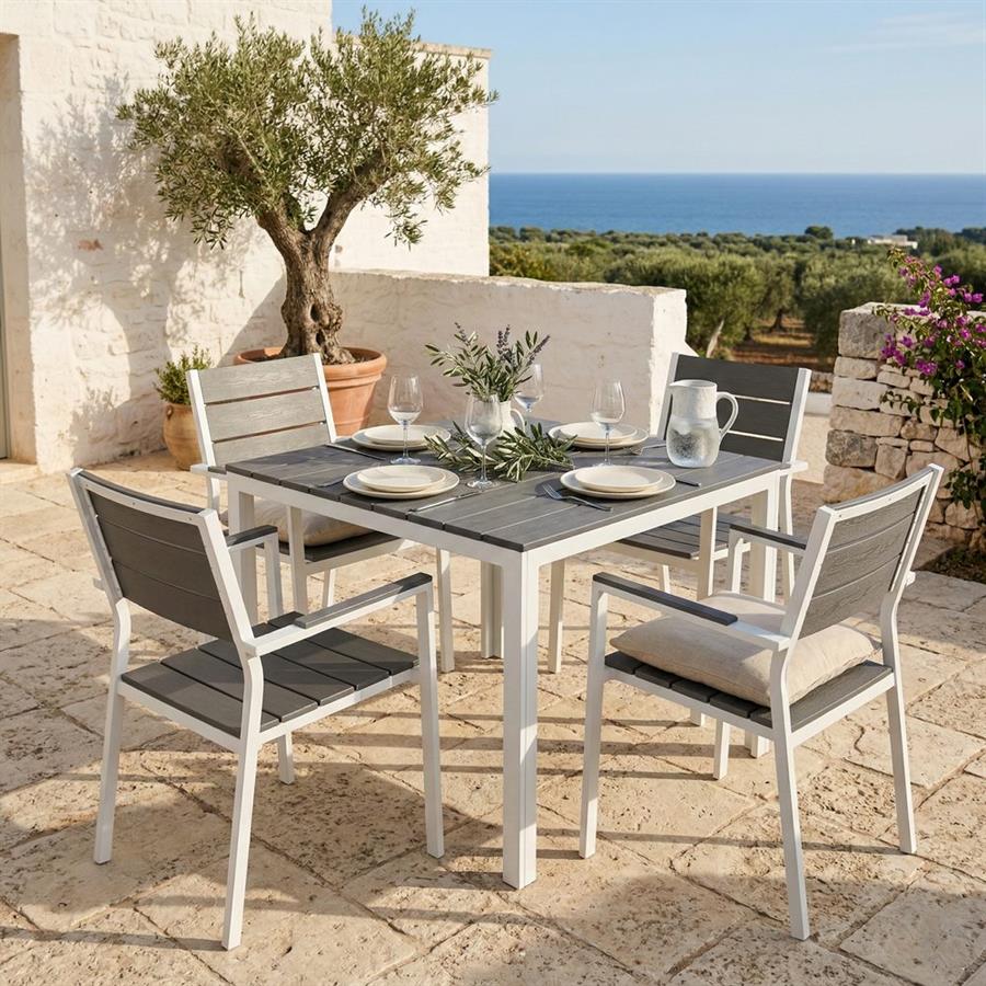 Tavolo da giardino in resina HDPE grigio 78x78x74 cm anti UV - Andy