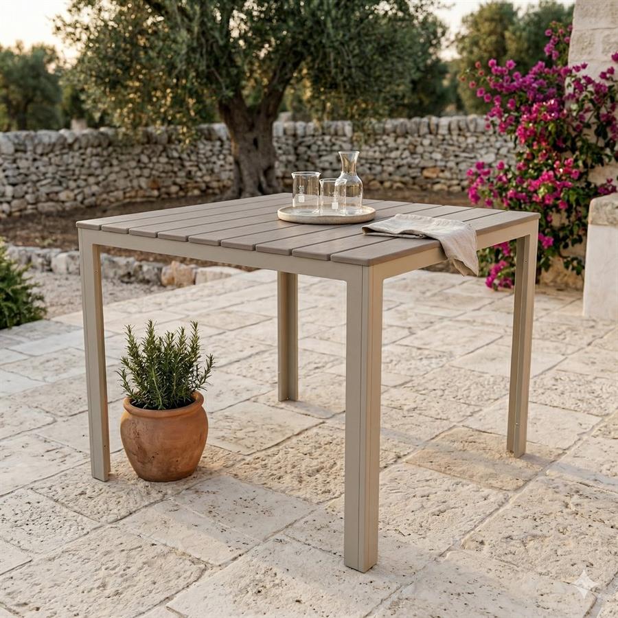 Tavolo da esterno in resina HDPE tortora 78x78x74 cm resistente ai raggi UV - Andy