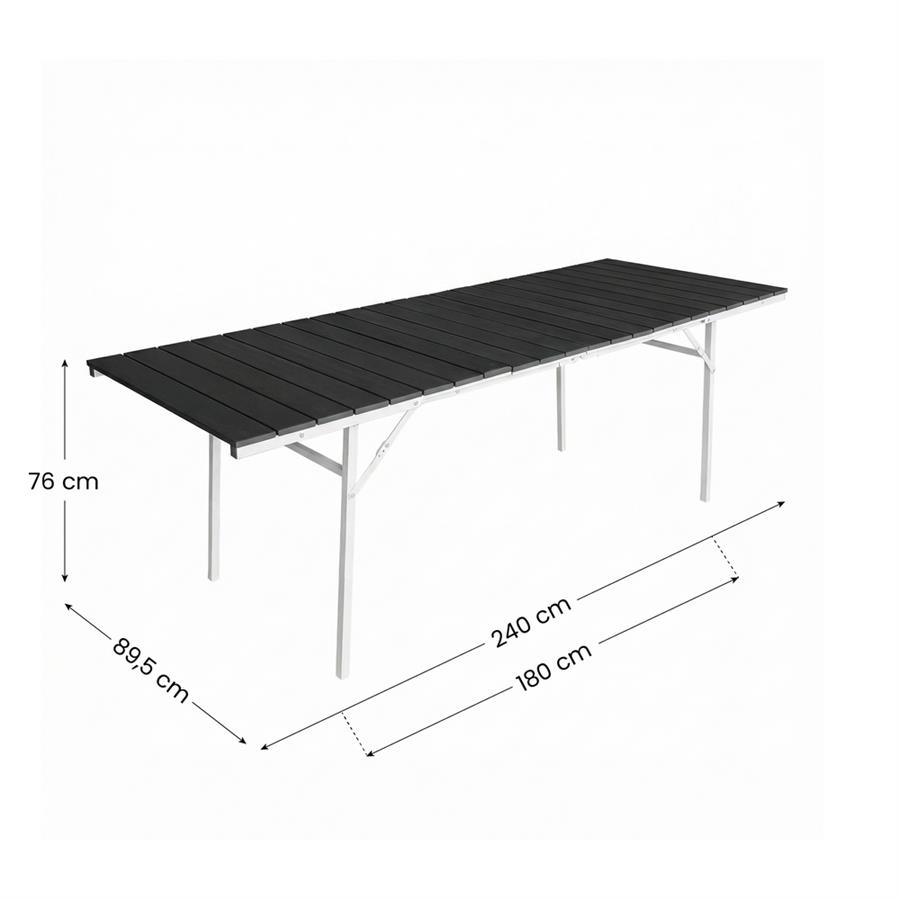 Tavolo pieghevole ed estensibile in resina HDPE grigio 166-214x78x76 cm - Andy