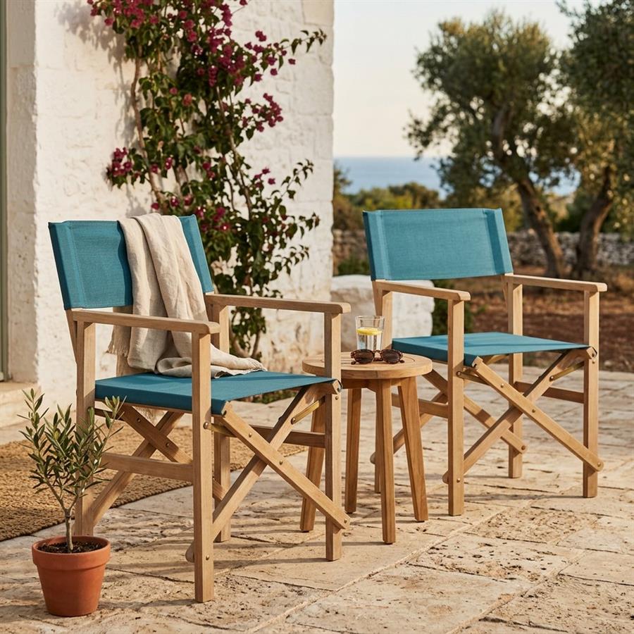 Set 2 sedie regista in legno pieghevoli blu corallo - Brindisi