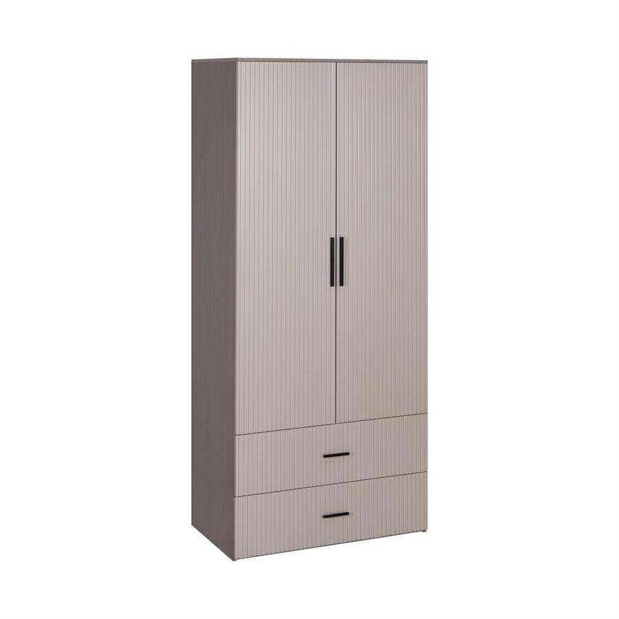 Armadio 2 ante tortora con appendiabiti, cassetti e mensole 87x54x210 cm - Trama
