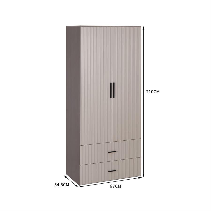 Armadio 2 ante tortora con appendiabiti, cassetti e mensole 87x54x210 cm - Trama