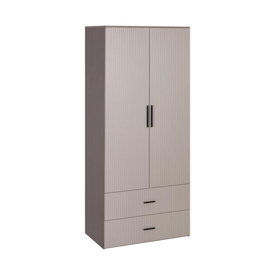 Armadio 2 ante tortora con appendiabiti, cassetti e mensole 87x54x210 cm - Trama