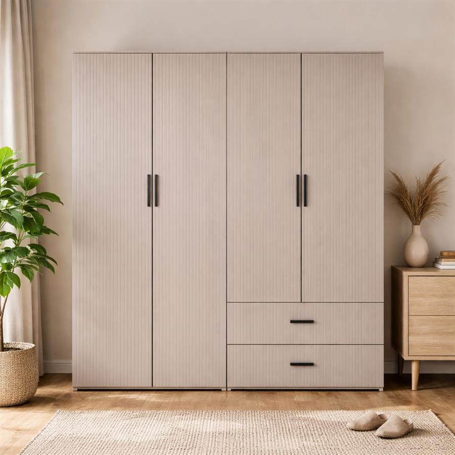 Armadio 2 ante tortora con appendiabiti, cassetti e mensole 87x54x210 cm - Trama