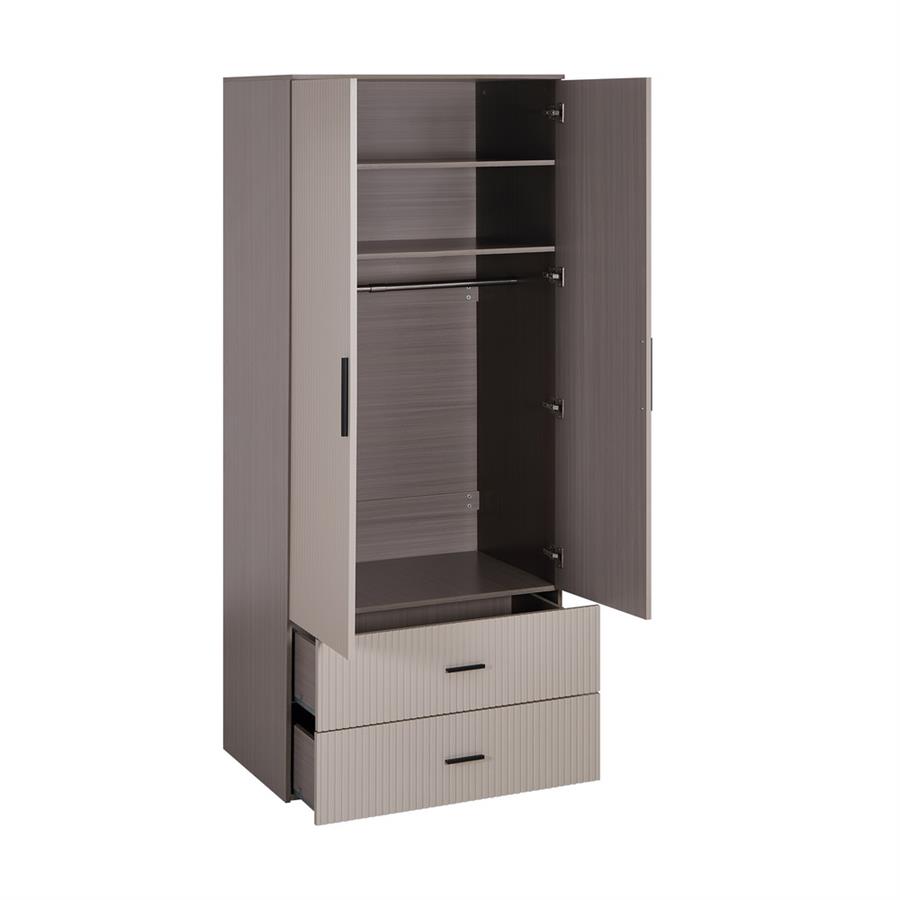 Armadio 2 ante tortora con appendiabiti, cassetti e mensole 87x54x210 cm - Trama