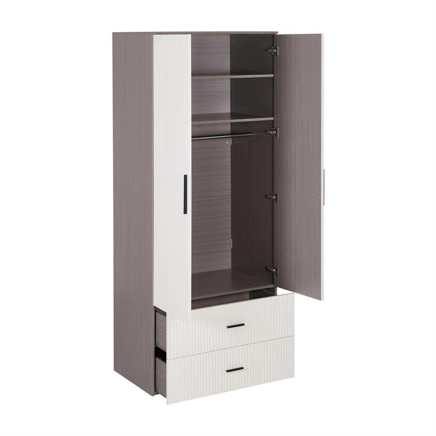 Armadio cannettato 2 ante avorio, con cassetti e mensole 87x54x210 cm - Trama