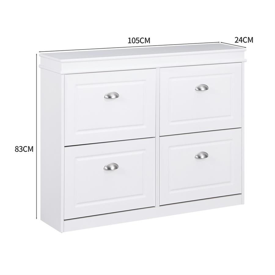 Scarpiera bianca 4 ribalte salvaspazio 105x24x82 cm con maniglie in alluminio- Vittoria