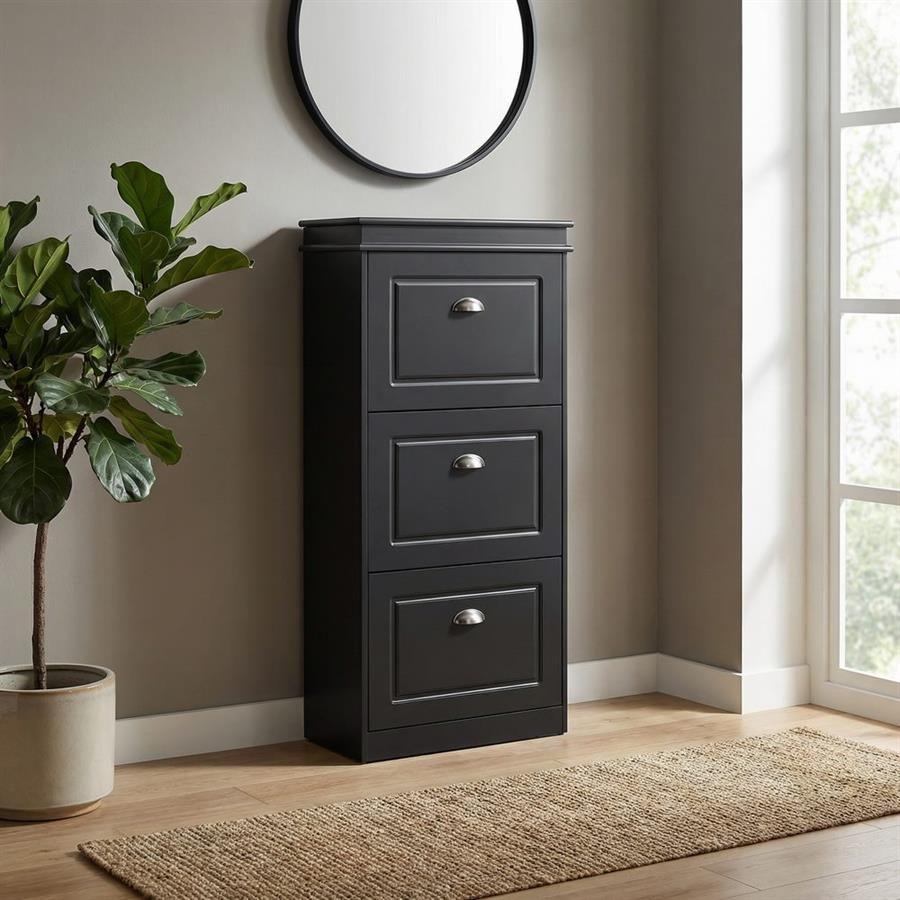 Mobile scarpiera grigia con 3 ribalte verticali 53x24x117 cm compatta- Vittoria