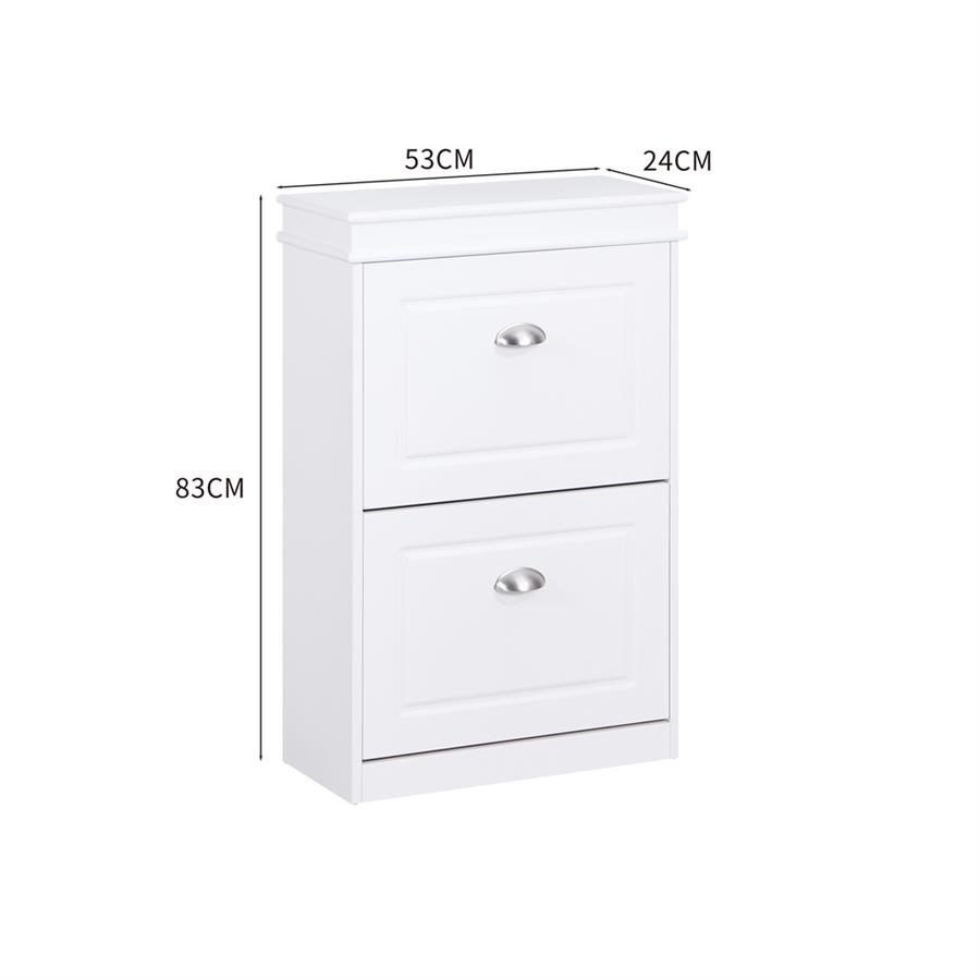 Scarpiera bianca salvaspazio con 2 ribalte 53x24x82 cm design bugnato- Vittoria