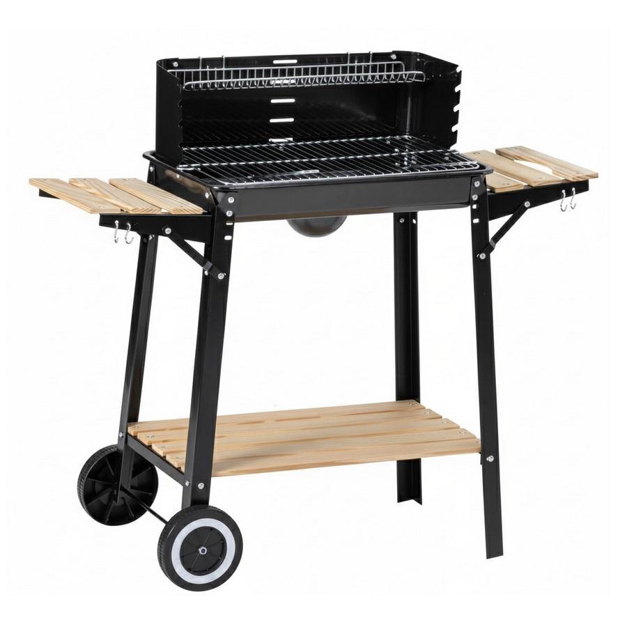 Barbecue a Carbonella Charlie con Ripiani Laterali e Altezza Regolabile 83,5x46x86 cm