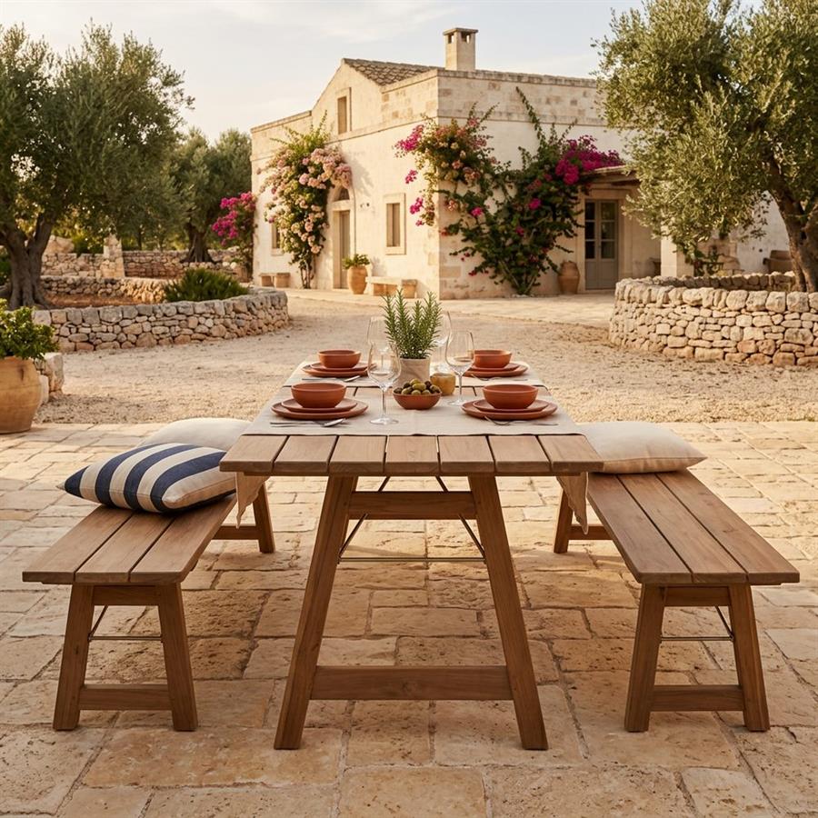 Panca in Legno di Acacia Oliata 220 cm con Gambe Pieghevoli- Beer