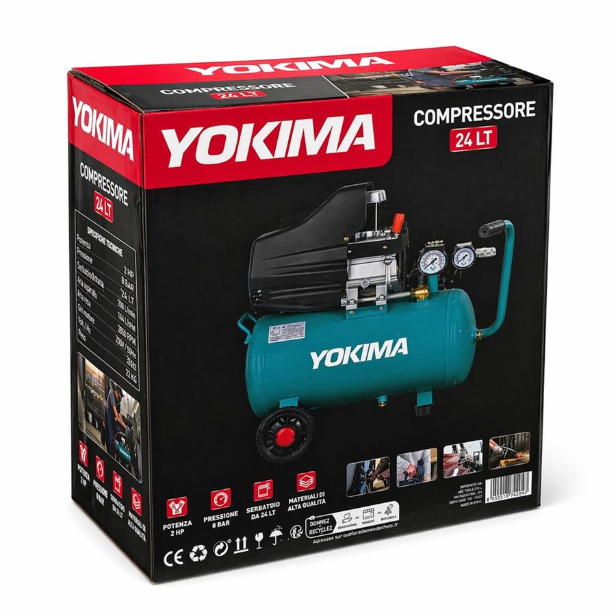 Compressore aria 24L 2HP 8 Bar 135 L/min Compatto 220V - Yokima