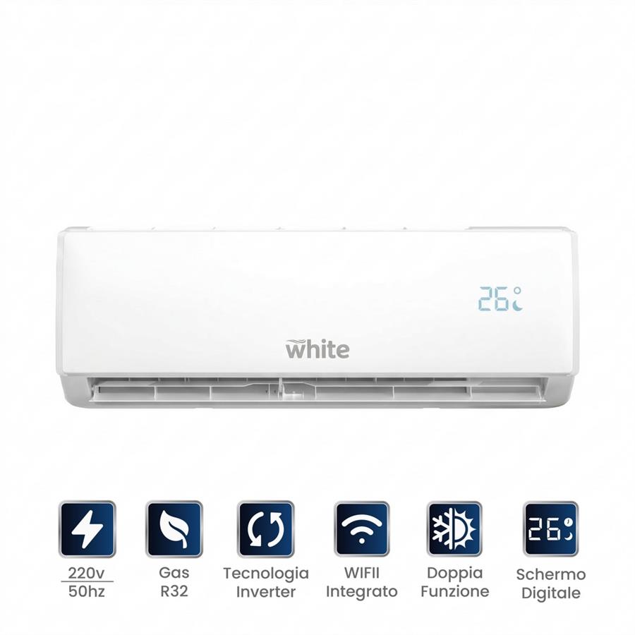 Condizionatore 12000 BTU Inverter White Serie Elite WiFi A++ Pompa di Calore