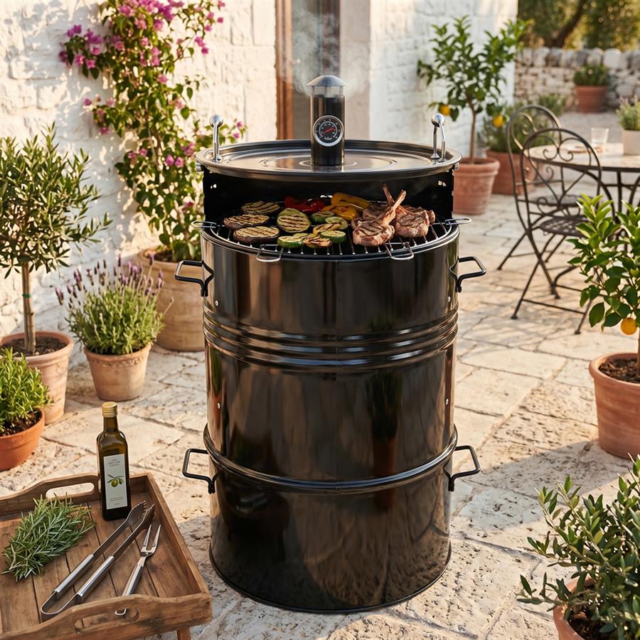 Barbecue a carbone affumicatore con griglia 47 cm - Barrel