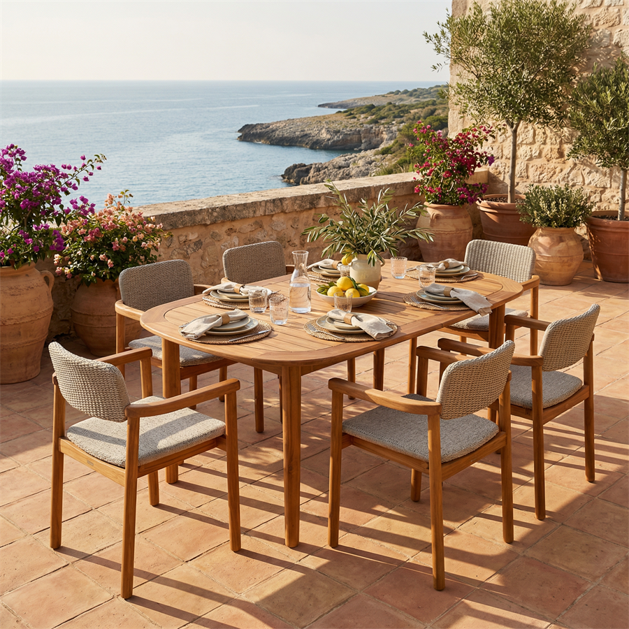 Tavolo estensibile in acacia 150-200 cm con top ovale - Ischia