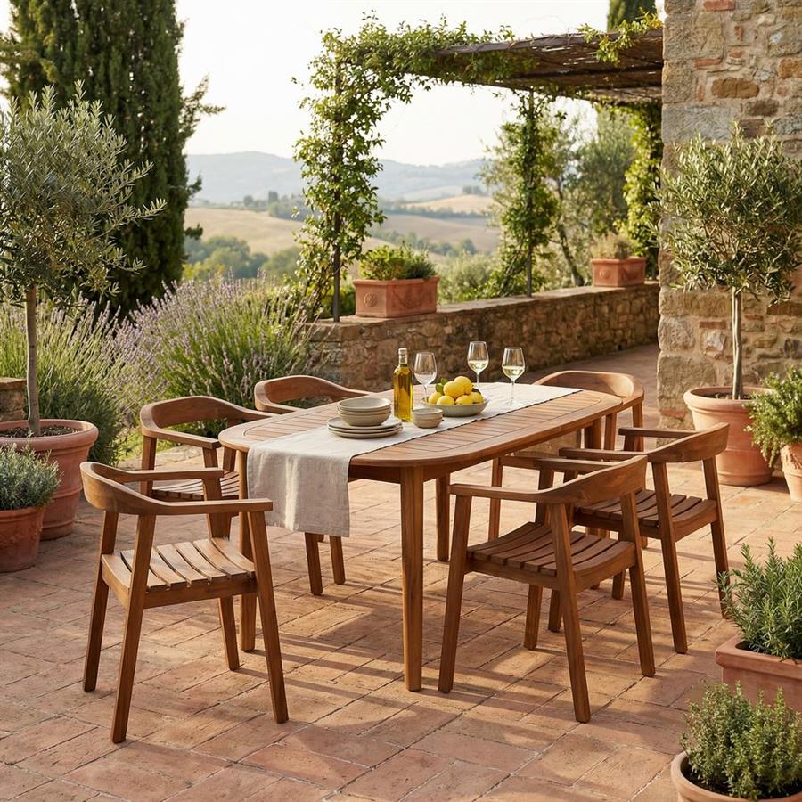 Sedia in legno di acacia oliata da giardino con braccioli - Ischia