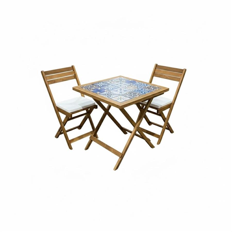 Set tavolo e sedie pieghevoli in legno di acacia con cuscini ecru - Procida