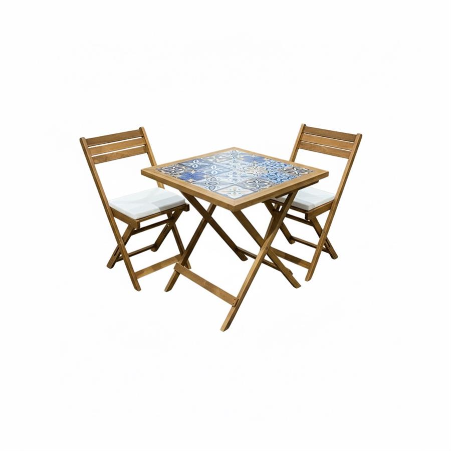 Set tavolo e sedie pieghevoli in legno di acacia con cuscini ecru - Procida