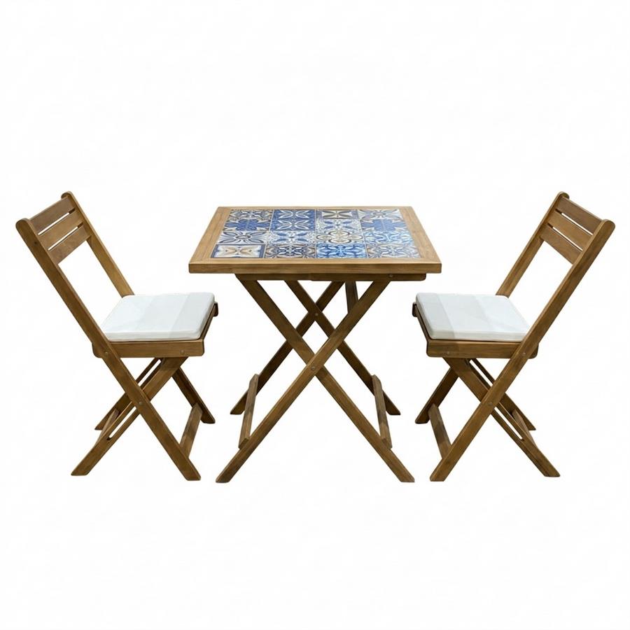 Set tavolo e sedie pieghevoli in legno di acacia con cuscini ecru - Procida