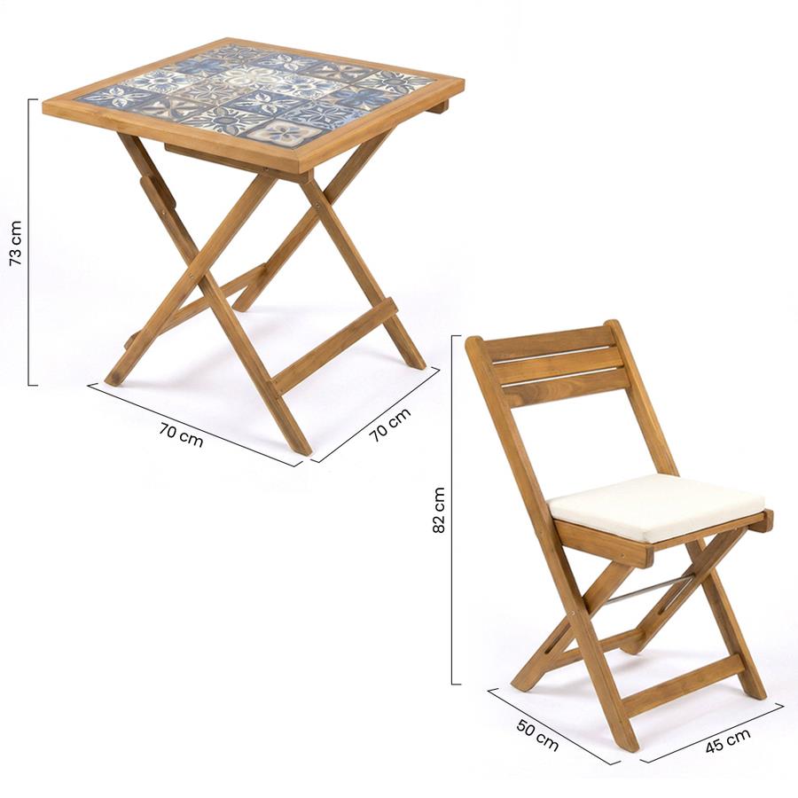 Set tavolo e sedie pieghevoli in legno di acacia con cuscini ecru - Procida