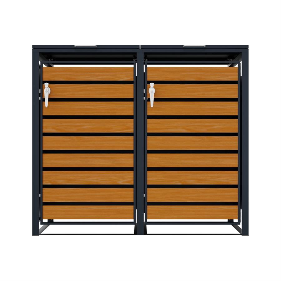 Copri bidoni acciaio zincato 2 ante antracite effetto legno 134 cm - Ronny