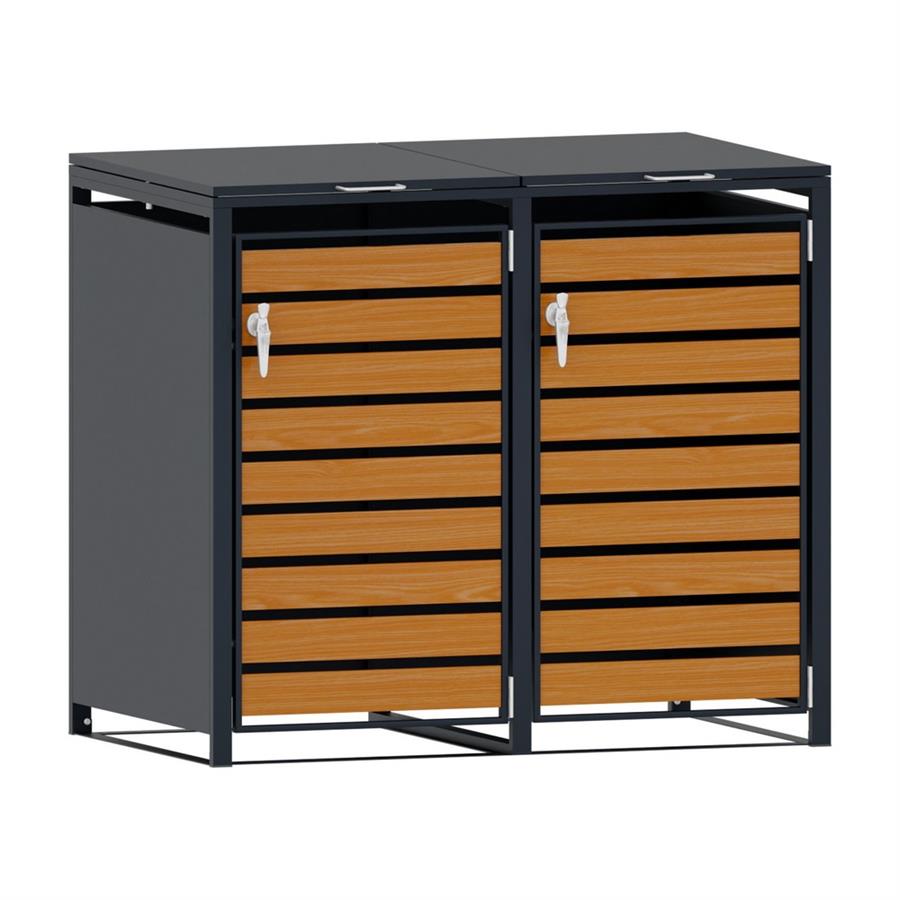 Copri bidoni acciaio zincato 2 ante antracite effetto legno 134 cm - Ronny