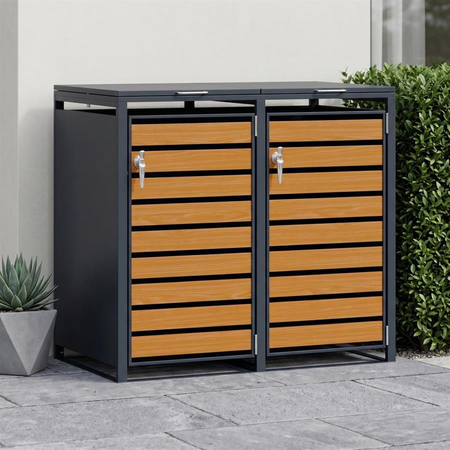 Copri bidoni acciaio zincato 2 ante antracite effetto legno 134 cm - Ronny