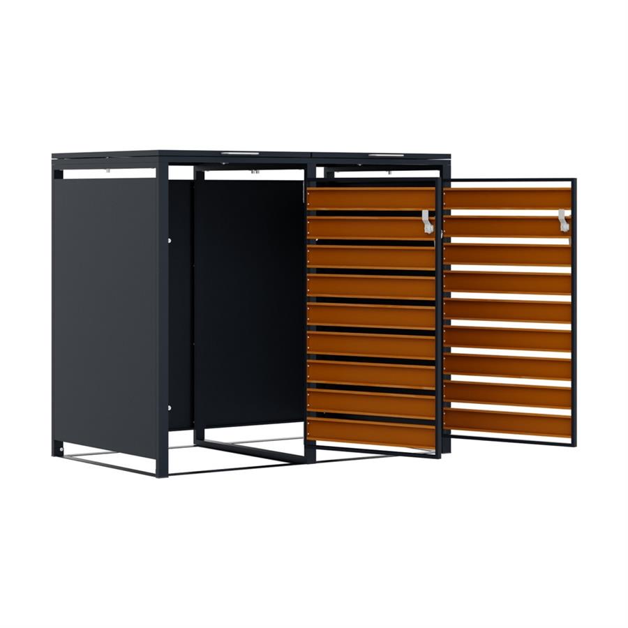 Copri bidoni acciaio zincato 2 ante antracite effetto legno 134 cm - Ronny