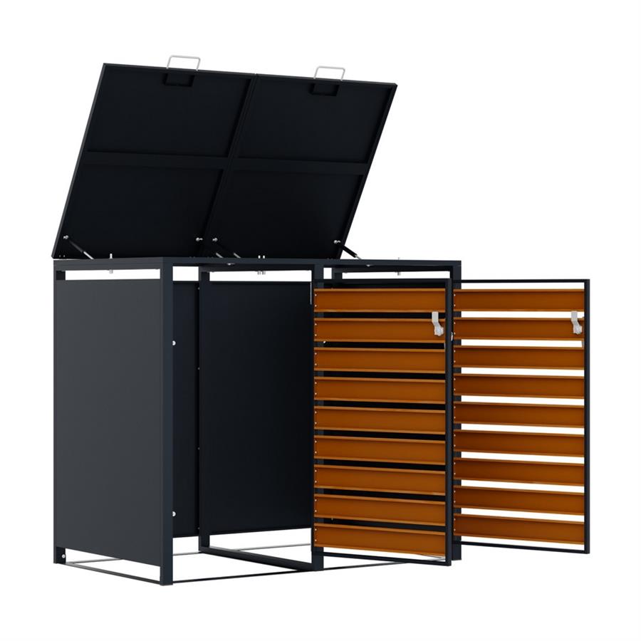 Copri bidoni acciaio zincato 2 ante antracite effetto legno 134 cm - Ronny