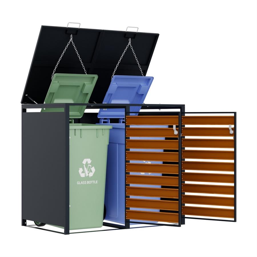 Copri bidoni acciaio zincato 2 ante antracite effetto legno 134 cm - Ronny