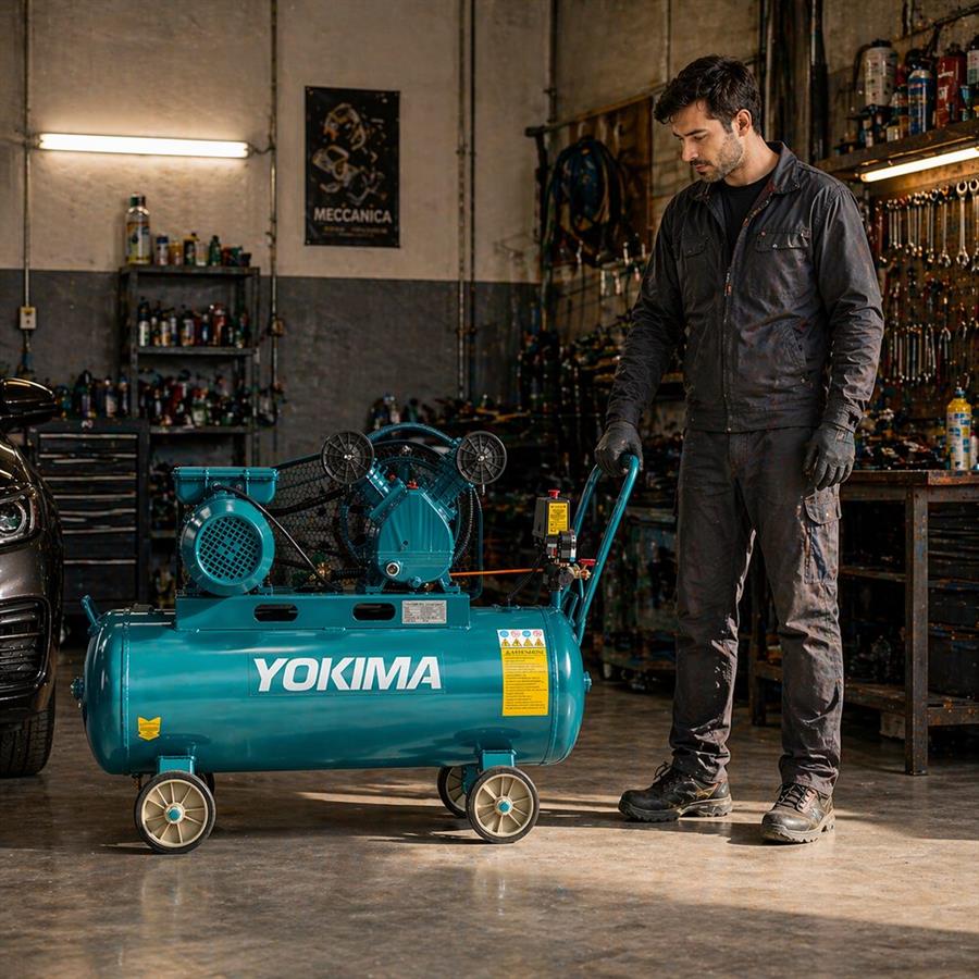 Compressore aria 100L doppio cilindro 8 bar 2HP - Yokima