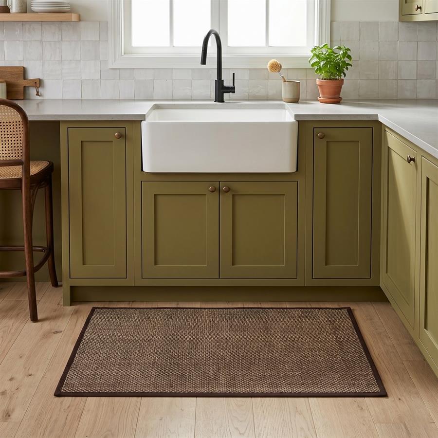 Tappeto cucina marrone antiscivolo 50x80 cm effetto lino