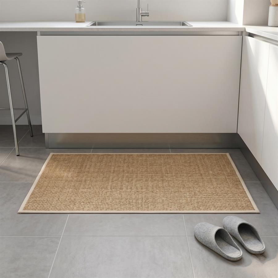 Tappeto beige antiscivolo 50x80 cm effetto lino intrecciato