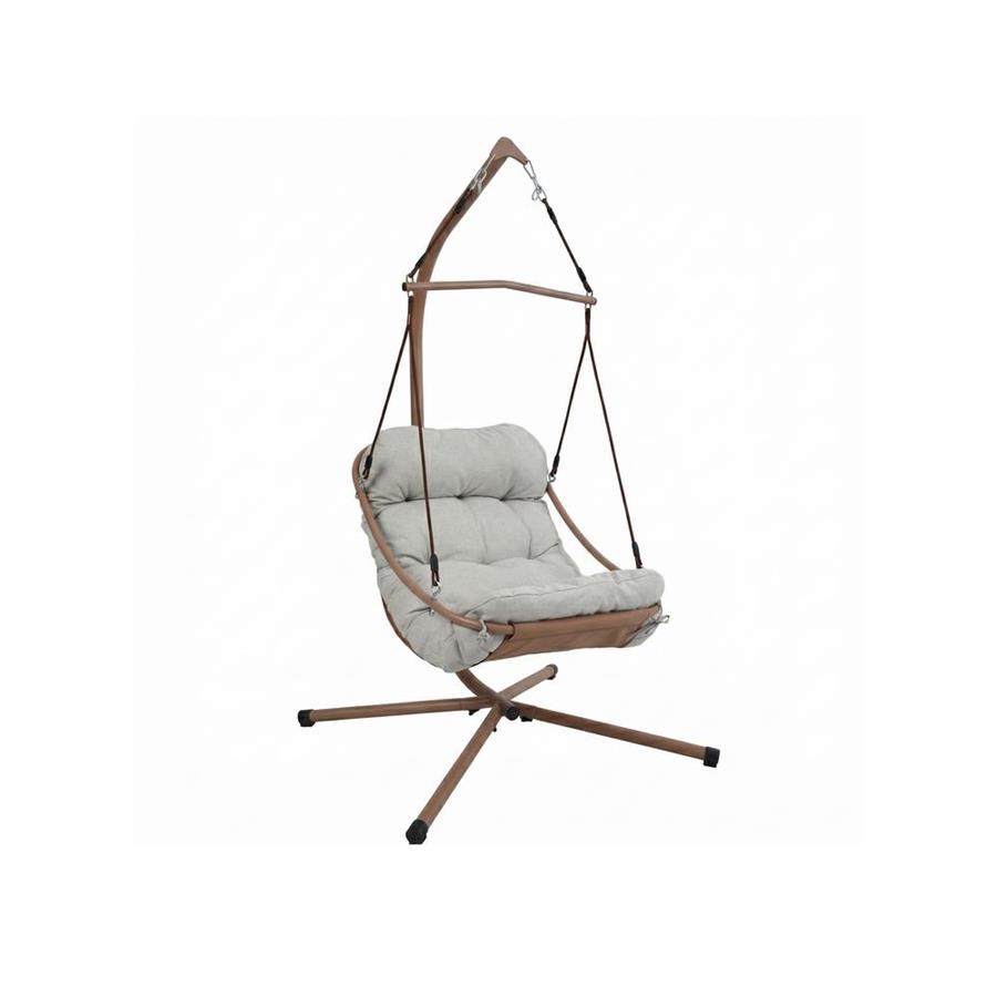 Poltrona sospesa da giardino mocha struttura in acciaio con cuscino beige - Essentia