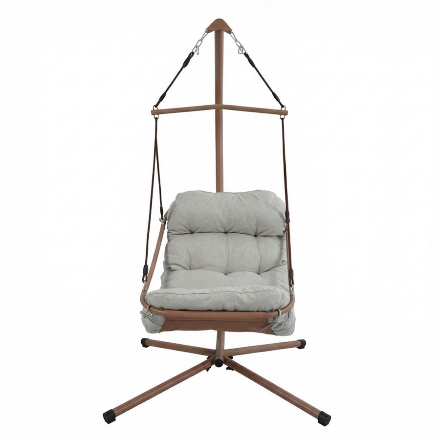 Poltrona sospesa da giardino mocha struttura in acciaio con cuscino beige - Essentia