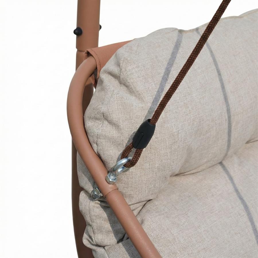 Poltrona sospesa da giardino mocha struttura in acciaio con cuscino beige - Essentia