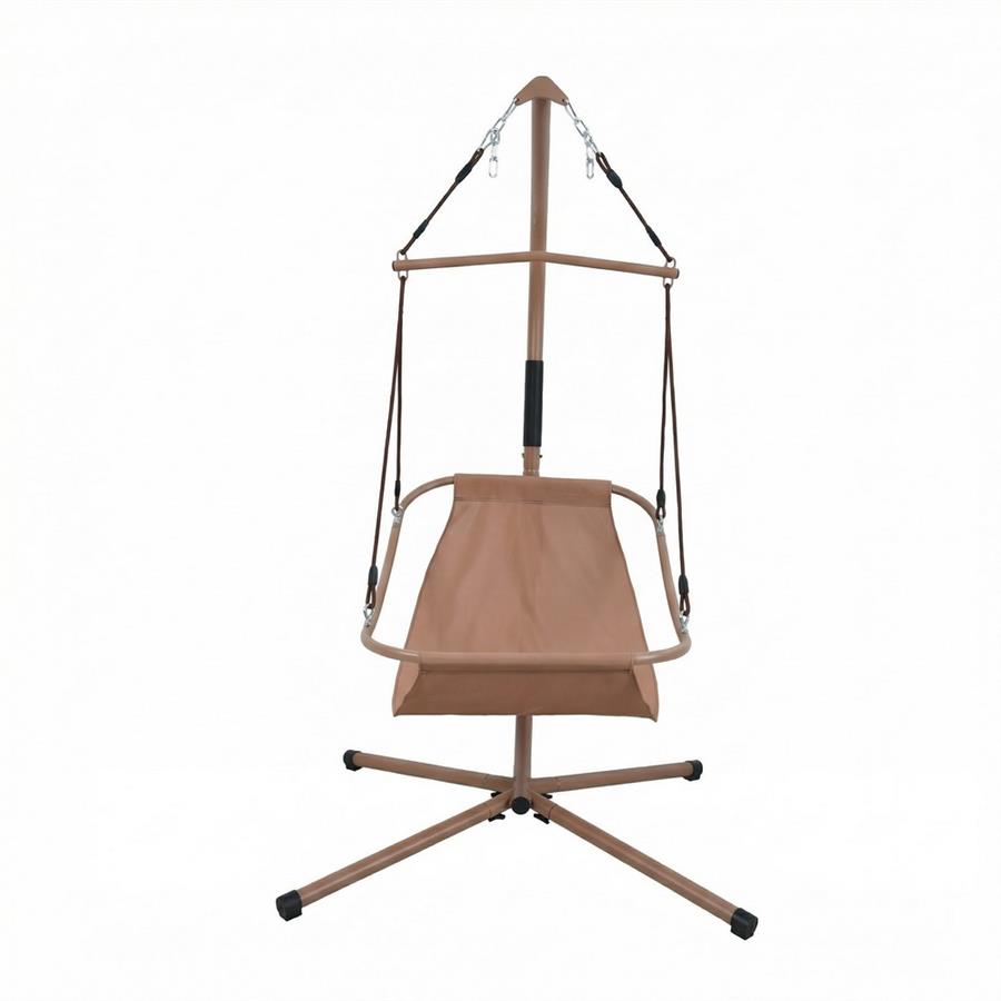Poltrona sospesa da giardino mocha struttura in acciaio con cuscino beige - Essentia