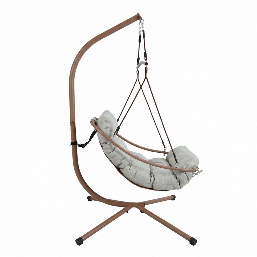 Poltrona sospesa da giardino mocha struttura in acciaio con cuscino beige - Essentia