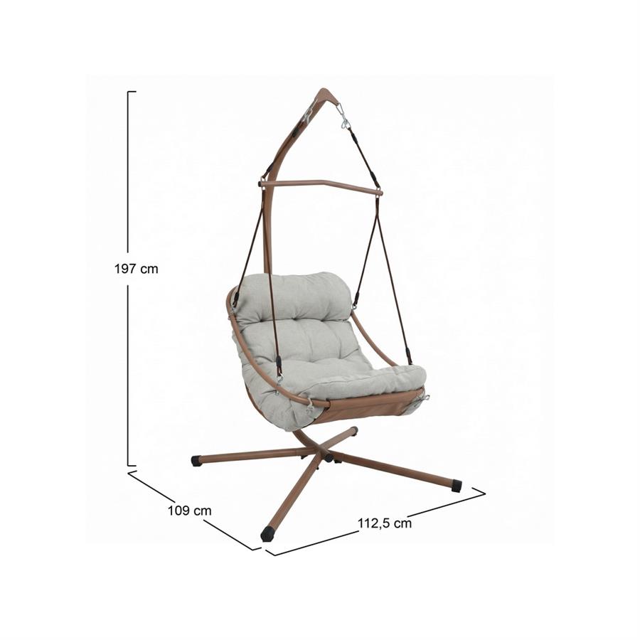 Poltrona sospesa da giardino mocha struttura in acciaio con cuscino beige - Essentia