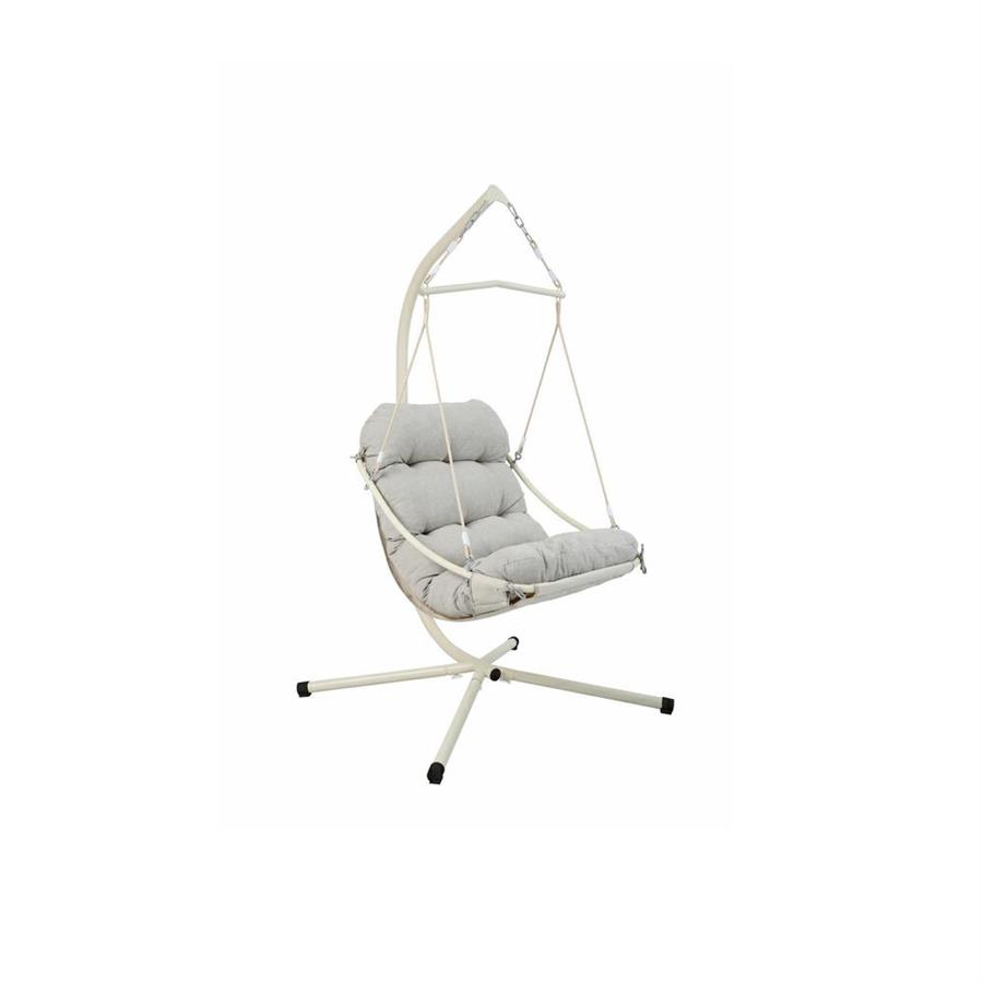 Poltrona sospesa struttura in acciaio bianco con cuscino beige - Essentia