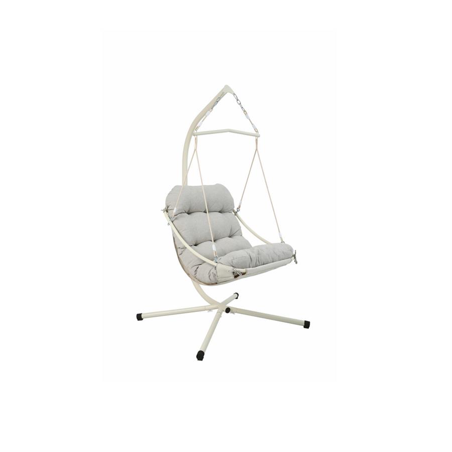 Poltrona sospesa struttura in acciaio bianco con cuscino beige - Essentia