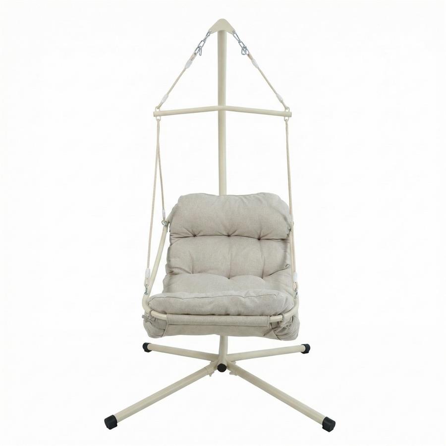 Poltrona sospesa struttura in acciaio bianco con cuscino beige - Essentia