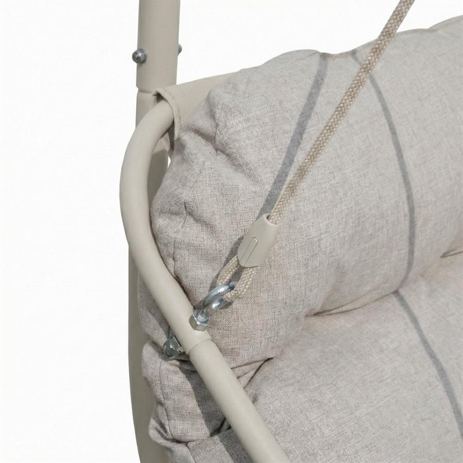 Poltrona sospesa struttura in acciaio bianco con cuscino beige - Essentia