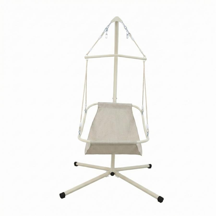 Poltrona sospesa struttura in acciaio bianco con cuscino beige - Essentia