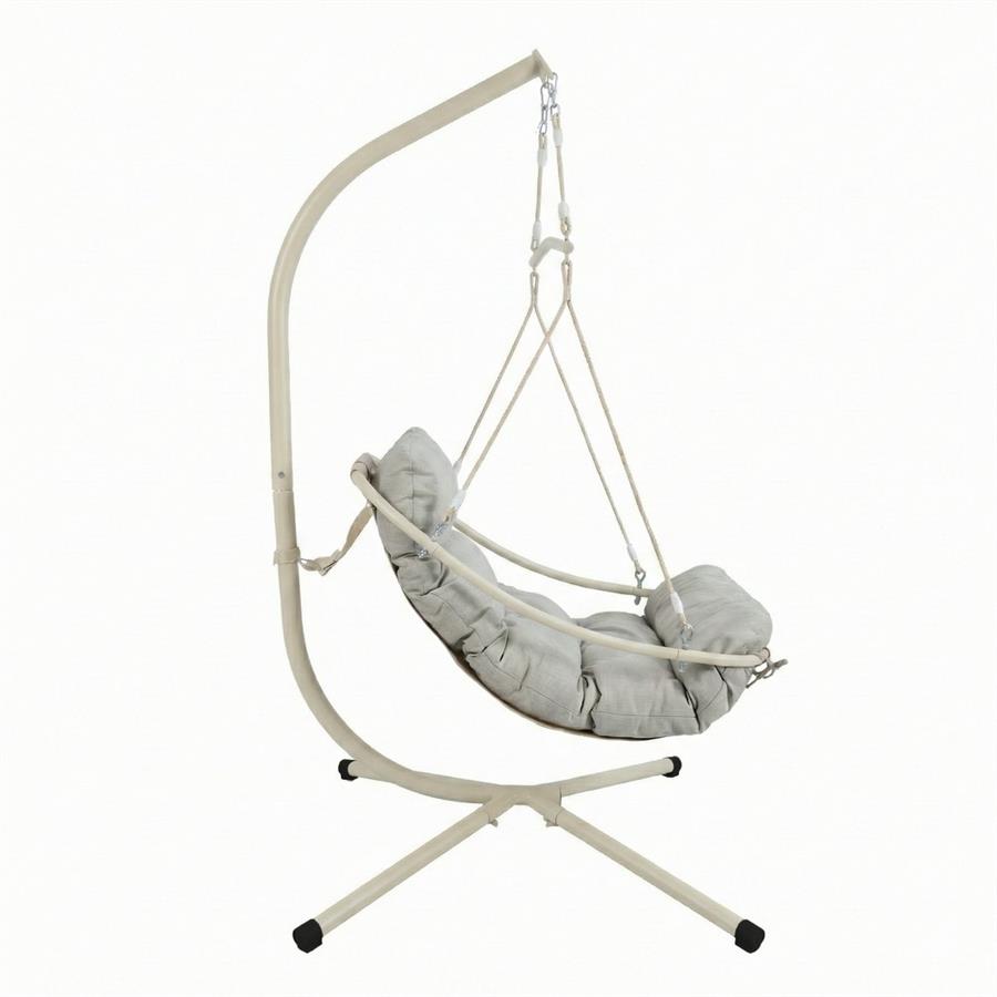 Poltrona sospesa struttura in acciaio bianco con cuscino beige - Essentia