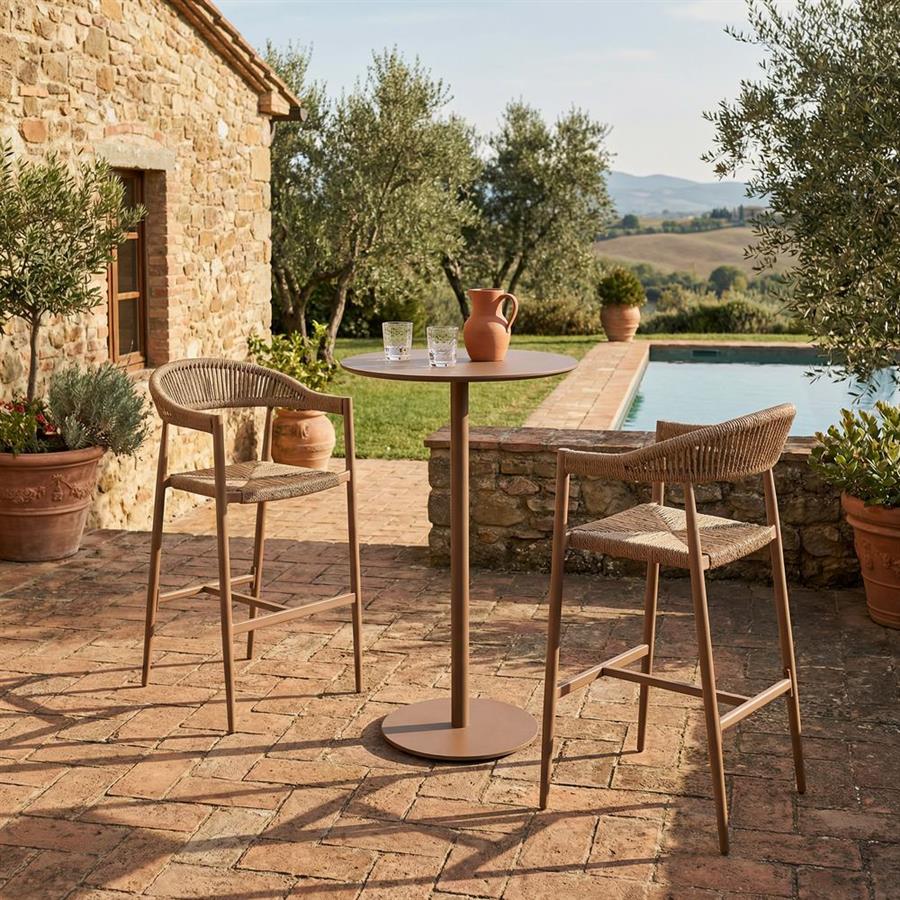 Tavolo bar da esterno mocha mousse in alluminio 70x70 cm - Satori