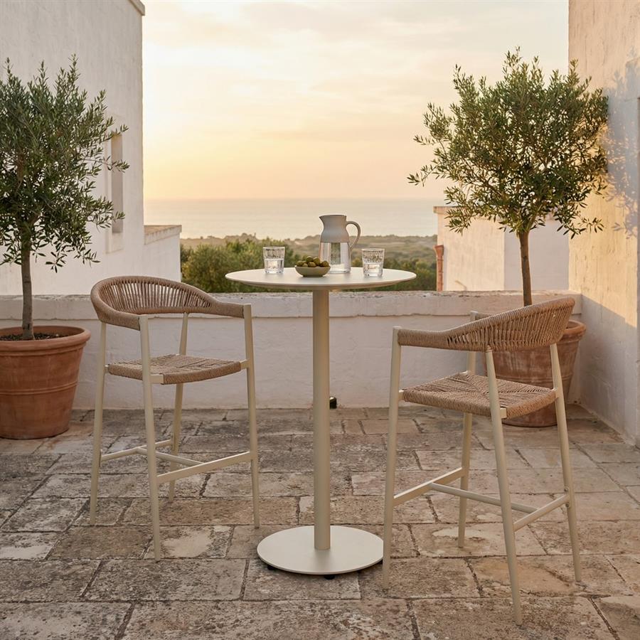 Tavolo alto da esterno bianco latte in alluminio 70x70 cm - Satori