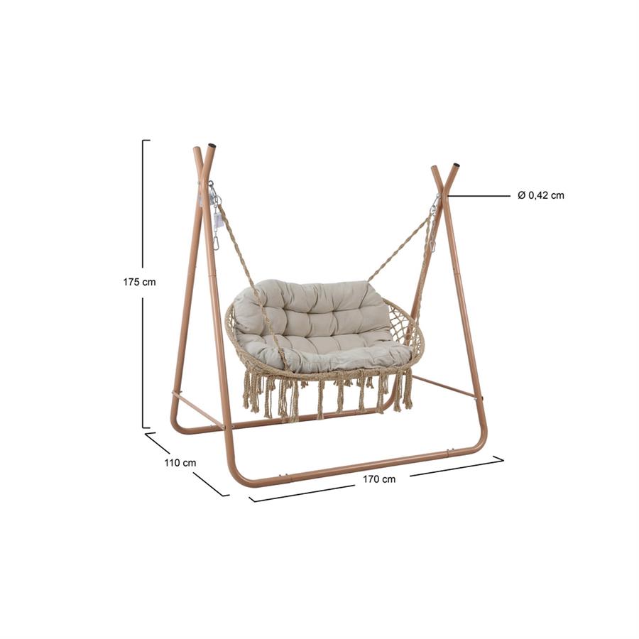 Dondolo sospeso 2 posti mocha con cuscino impermeabile 170x110x175 cm - Satori